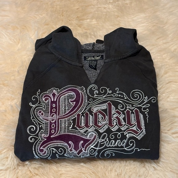 Lucky Brand Black Hoodie with Purple Embroidered Logo Graphic - Picture 4 of 5